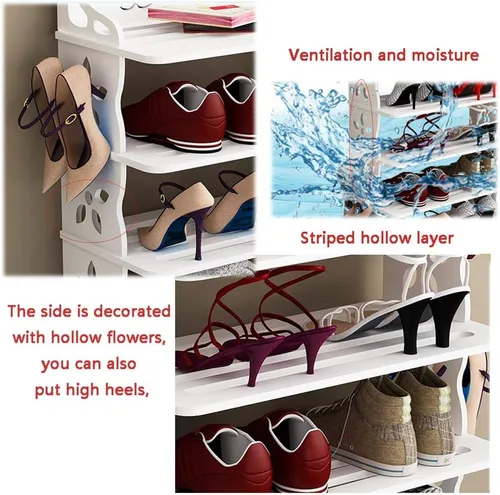 Vista 4 de Zapatero, estante estrecho de madera para zapatos, organizador de zapatos de pie, pasillo, entrada, pantuflas, estante para dormitorio, dormitorio