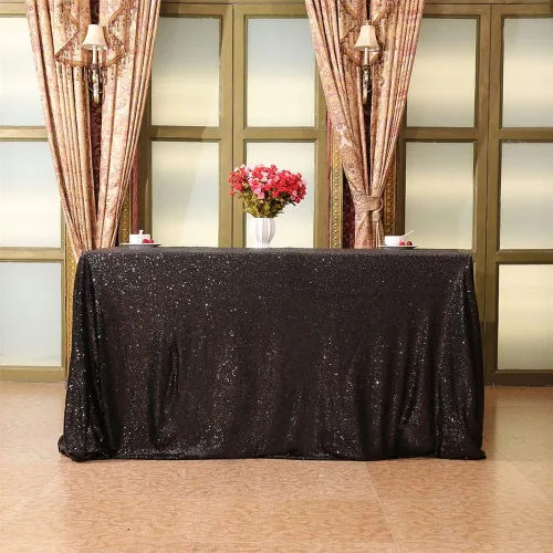 Vista 8 de Mantel cuadrado de lentejuelas negro brillante de Eternal Beauty, para decoración de bodas, fiestas, cumpleaños, baby shower, Navidad, 48"x48