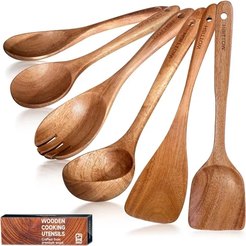 Vista 16 de Cucharas de madera para cocinar, juego de utensilios de cocina de madera, juego de 10 piezas de utensilios de cocina de madera con cucharas