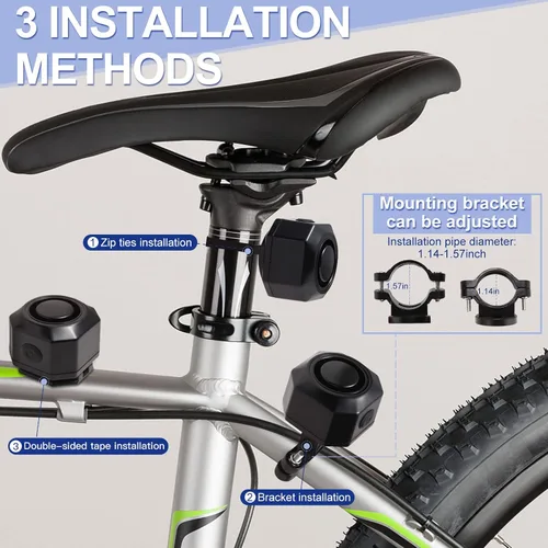 Vista 7 de Alarma de bicicleta USB recargable inalámbrica remota alarma de vehículo inteligente antirrobo cuerno de vibración con sensor de movimiento
