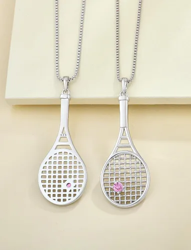 Vista 4 de YL Collar con colgante de raqueta de tenis de plata de ley 925 con piedras preciosas de amor, joyería deportiva para mujeres y hombres