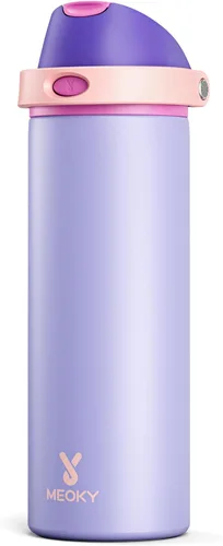 Vista 38 de Botella de agua de 24 onzas para el día de San Valentín: Botella de agua de acero inoxidable Meoky con popote y tapa de boquilla, a prueba de fugas