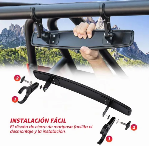Vista 6 de KEMIMOTO Espejo retrovisor UTV, espejo retrovisor convexo central de 15" para UTV de carreras con abrazaderas de 3/4 1.75" o 2" Compatible