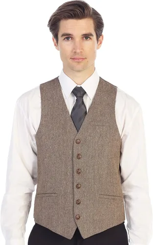 Vista 92 de Gioberti Chaleco de tweed formal de 6 botones para hombres