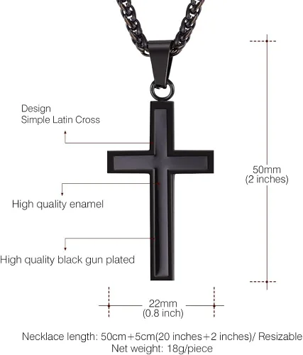 Vista 6 de U7 Simple Cross Necklace for Men Women, Stainless Steel Silver Black Gold Latin Cross Pendant Necklaces, Custom Engravable, Length 22-24 Inches