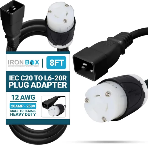 Vista 18 de IronBox Electric - Cable de alimentación de enchufe IEC C20 a L6-20R resistente - Chaqueta de 12 AWG - Clasificado para 20 amperios y 250 V - Cable