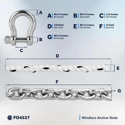 Vista 8 de Five Oceans Windlass Anchor Rode y cadena, cuerda de anclaje empalmada a mano y kit de cadena, cuerda de nailon de 3 hebras, cadena de acero