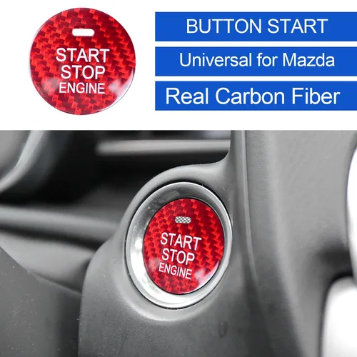 Vista 3 de Cubierta de botón de arranque de fibra de carbono real para Mazda Red para CX-3 CX-4 CX-5 CX-8 MX-5 Miata, diseño fresco, fácil de instalar
