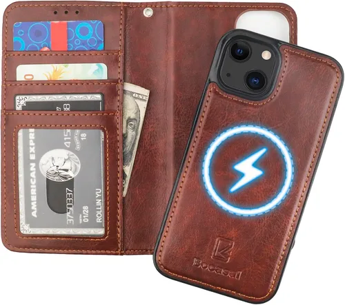 Vista 11 de Bocasal Funda tipo cartera desmontable para iPhone 13 con bloqueo RFID, ranuras para tarjetas, soporte de piel sintética de alta calidad, soporte