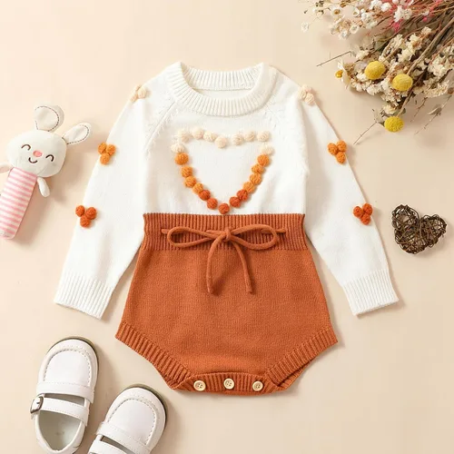 Vista 3 de Mameluco de punto para bebé niña, suéter de manga larga, bordado floral, de una pieza, ropa cálida para otoño e invierno