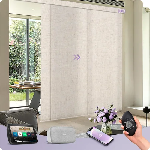 Vista 11 de Graywind Paneles deslizantes motorizados opacos compatibles con Alexa Google, persianas de riel para puertas corredizas de patio