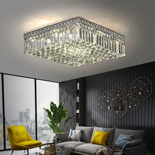 Vista 13 de Lámpara de araña de cristal empotrada de 4 luces con cristales K9, luces de techo modernas, elegante lámpara colgante para dormitorio, pasillo, bar