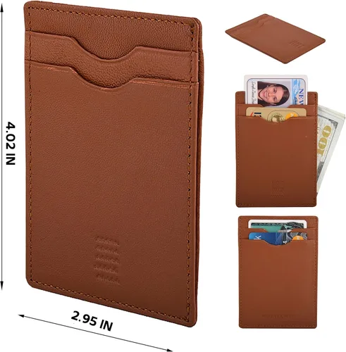 Vista 2 de Elegant Plain cardholder Genuine Leather RFID blocking Magnetic Clip Cardcase Wallet Slim Design for Front and Back Pocket Quality Cardcase wallet