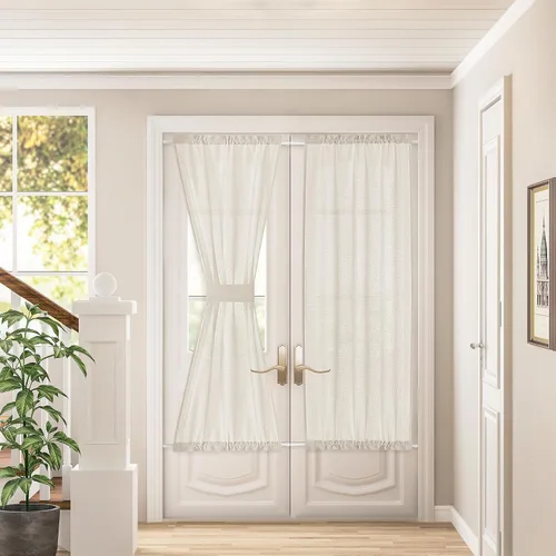 Vista 61 de Cortinas de cocina de lino semitransparente beige de 24 pulgadas de largo, 2 paneles Cream, Cafe Short Curtains, for Bathroom Small Windows, Light