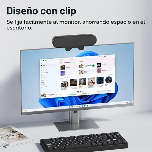 Vista 2 de INGA Altavoces de computadora para PC de escritorio, barra de altavoz de monitor USB con clip, altavoces de escritorio con cable con sonido estéreo