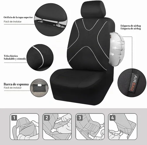 Vista 4 de Fundas de tela para asiento delantero, transpirables, compatibles con bolsas de aire, ajuste universal para el 95% de los sedanes, camionetas
