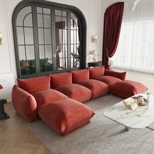 Vista 26 de JACH Mid-Century - Sofá modular moderno de felpilla para sala de estar, sofás minimalistas profundos de 3 asientos con cojín grueso, muebles cómodos
