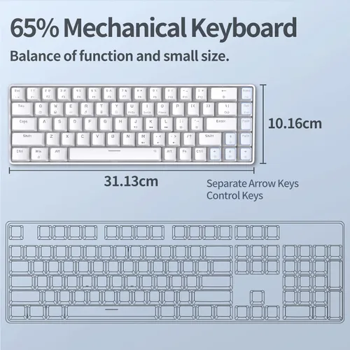 Vista 3 de TMKB - Teclado 60% para juegos, 60% retroiluminación LED, ultra compacto, 68 teclas, 60% teclado mecánico con flechateclas de control separadas