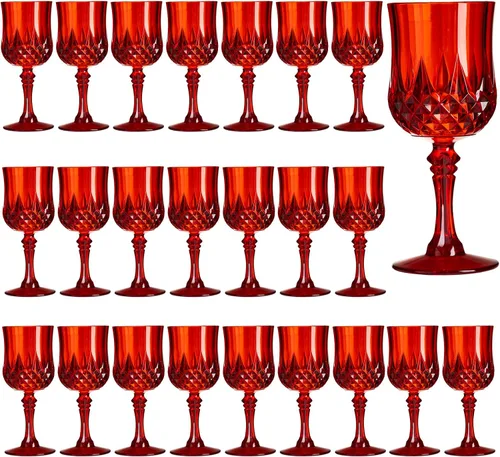 Vista 21 de Copas de vino de plástico de 7 onzas, 10 vasos de vino reutilizables ámbar, copas de champán vintage, copas de agua de cristal de plástico
