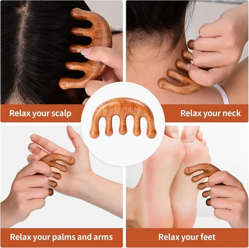 Vista 4 de Herramientas de masaje de terapia de madera 3 en 1, masajeador de drenaje linfático de madera, kit de maderoterapia, anticelulitis, herramientas