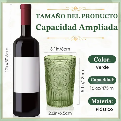Vista 3 de 24 vasos de plástico vintage para agua potable de 16 onzas, a Verde