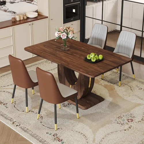 Vista 54 de JUFU Juego de mesa de comedor moderno para 4, juego de mesa de cocina rectangular de 63 pulgadas con mesa de mármol sintético y 4 sillas tapizadas