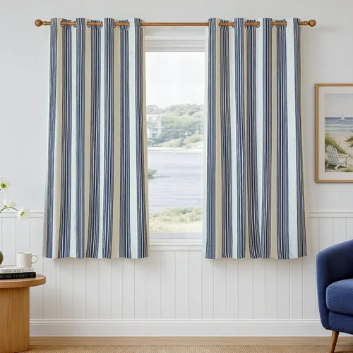 Vista 40 de DriftAway Chris Linen - Cortinas opacas con capa térmica y reductora de sonido, 63 pulgadas de largo para dormitorio, cortinas estampadas a rayas