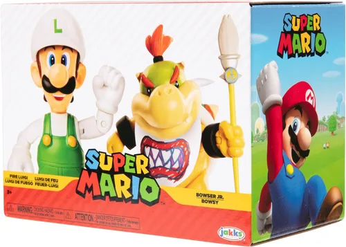 Vista 8 de Super Mario Nintendo - Figura de acción de 4 pulgadas, paquete de 2 Fire Luigi & Bowser Jr. con accesorios