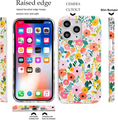 Vista 5 de J.west Funda compatible con iPhone 11 Pro Max 6.5, suave a prueba de golpes, bonita funda protectora floral para mujer, diseño de patrón de flores