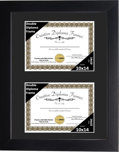 Vista 53 de Creative Picture Frames Marco de diploma doble clásico negro de 6 x 8 pulgadas con vidrio negro y colgador de pared instalado