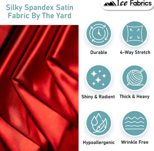 Vista 4 de Ice Fabrics Tela de Satén Spandex Sedosa Elástica en 4 Direcciones por Yarda - 60" de Ancho Tela de Spandex Satinado Brillante para Vestidos, Ropa