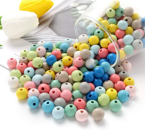 Vista 5 de ToBeIT Cuentas de madera, 300 cuentas de madera redondas de tres colores doradas, plateadas, blancas para manualidades, fabricación de joyas