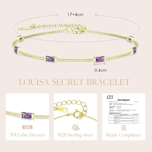 Vista 4 de LOUISA SECRET Birthstone Bracelets for Women 925 Sterling Silver Dainty Simple Link Bracelet Birthday Anniversary Jewelry Gift for Girls Women