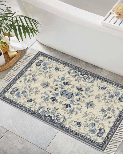 Vista 4 de Tassel Hand Woven Area Rug Retro Bohemia Navy Blue Pattern Entryway Rugs Washable Throw Mat,Tassel Carpets for Livingroom Kitchen Bedroom Dorm Decor