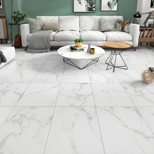 Vista 3 de WESTICK Azulejos de suelo de mármol blanco para despegar y pegar, azulejos de vinilo autoadhesivos para cocina, dormitorio, sótano, escaleras