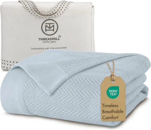 Vista 31 de Threadmill - Mantas de algodón de lujo para cama tamaño individual Manta 100% algodón para todas las estaciones para cama individual Manta