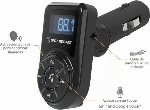 Vista 2 de Scosche BTFM3 BTFREQ Kit universal de manos libres Bluetooth para coche con transmisor FM digital y cargador de coche USB de 10 W, color negro XL
