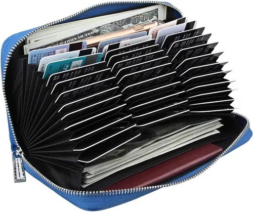 Vista 2 de Easyoulife Cartera de cuero genuino para mujer con tarjetero RFID seguro 36 ranuras