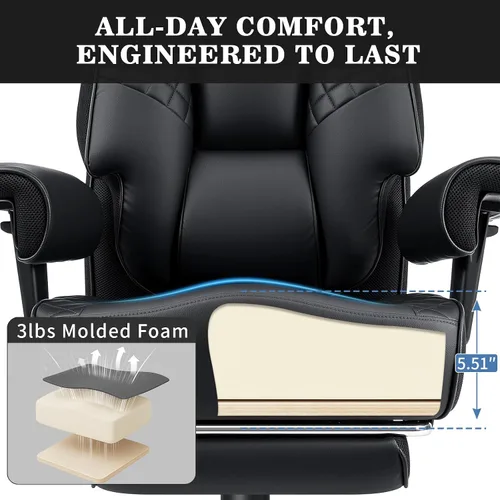 Vista 4 de HOFFREE Silla de oficina grande y alta de 500 libras con soporte lumbar Negro