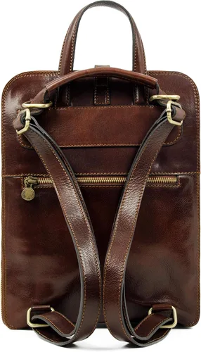 Vista 5 de Mochila de cuero convertible a bolso de hombro hecha a mano para portátiles de hasta 12 pulgadas mochila de día Resistencia al tiempo Marrón oscuro