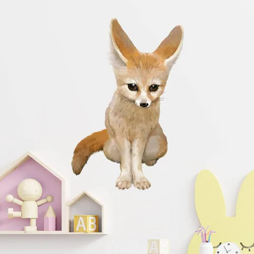 Vista 3 de Fennec - Calcomanía de pared de zorro del desierto para guardería, diseño de animales de zorro del desierto, extraíble, impermeable, para decoración