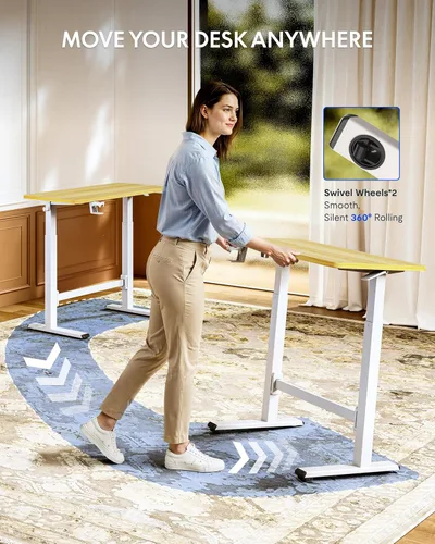 Vista 7 de FLEXISPOT H7 Plus - Escritorio de pie ajustable con resorte de gas, estación de trabajo móvil con rueda, escritorio inalámbrico para habitación