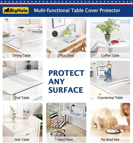 Vista 4 de Protector de mesa de madera para muebles, manteles de plástico transparente lavable, funda protectora para escritorio, vinilo de PVC, protector