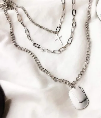 Vista 5 de Collar con dije de cadena larga, punk multicapa para mujeres y hombres, Metal
