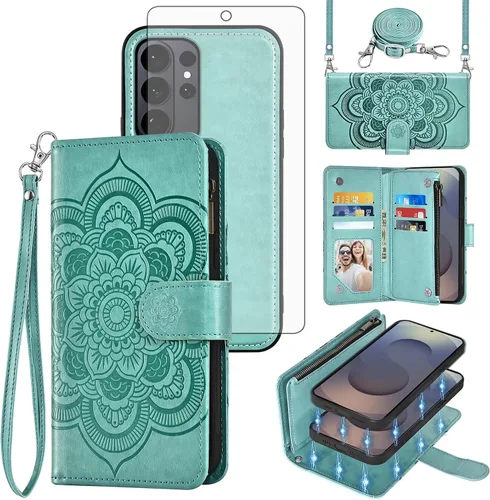 Vista 25 de Asuwish Funda de teléfono para Samsung Galaxy S26 5G con cremallera, magnética, desmontable, con protector de pantalla de vidrio templado, correa