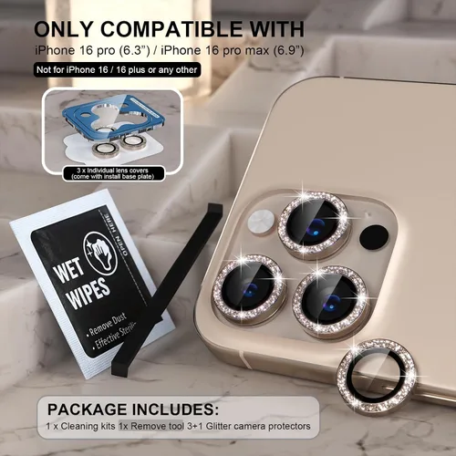 Vista 115 de Choiche Compatible para iPhone 16 Pro/iPhone 16 Pro Max Protector de Lente de Cámara, Vidrio Templado 9H Protector de Pantalla de Cubierta de Cámara