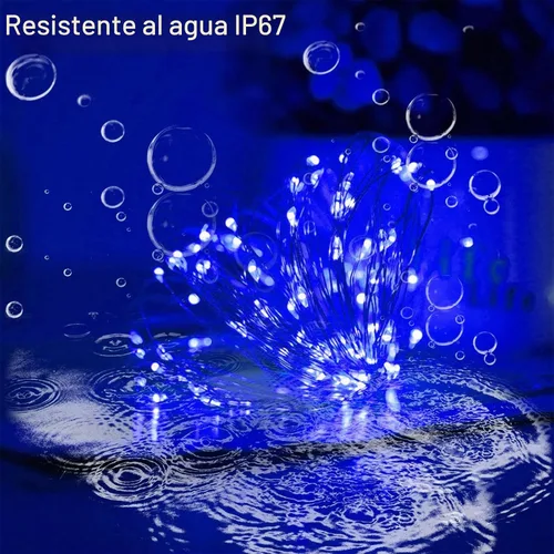 Vista 3 de Tira de luces solares azules de Navidad al aire libre impermeables, 2 paquetes, total 200 LED, 20.1 m, 8 modos, luces de hadas de cobre para Blue2