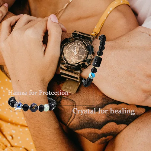 Vista 7 de yomlry 2 pulseras del zodiaco de 0.315in, pulsera de cristal curativo espiritual para mujeres y hombres, pulsera de 12 constelaciones, signo