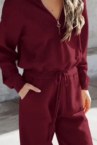 Vista 6 de PRETTYGARDEN Conjunto de suéter de 2 piezas para mujer, sudadera con cremallera, pantalones deportivos, ropa casual