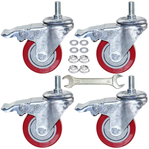 Vista 9 de DICASAL Ruedas de vástago resistente de 3 pulgadas Ruedas de rosca giratorias de 360 grados con tamaño métrico M12-1.75 Tornillo de doble bloqueo